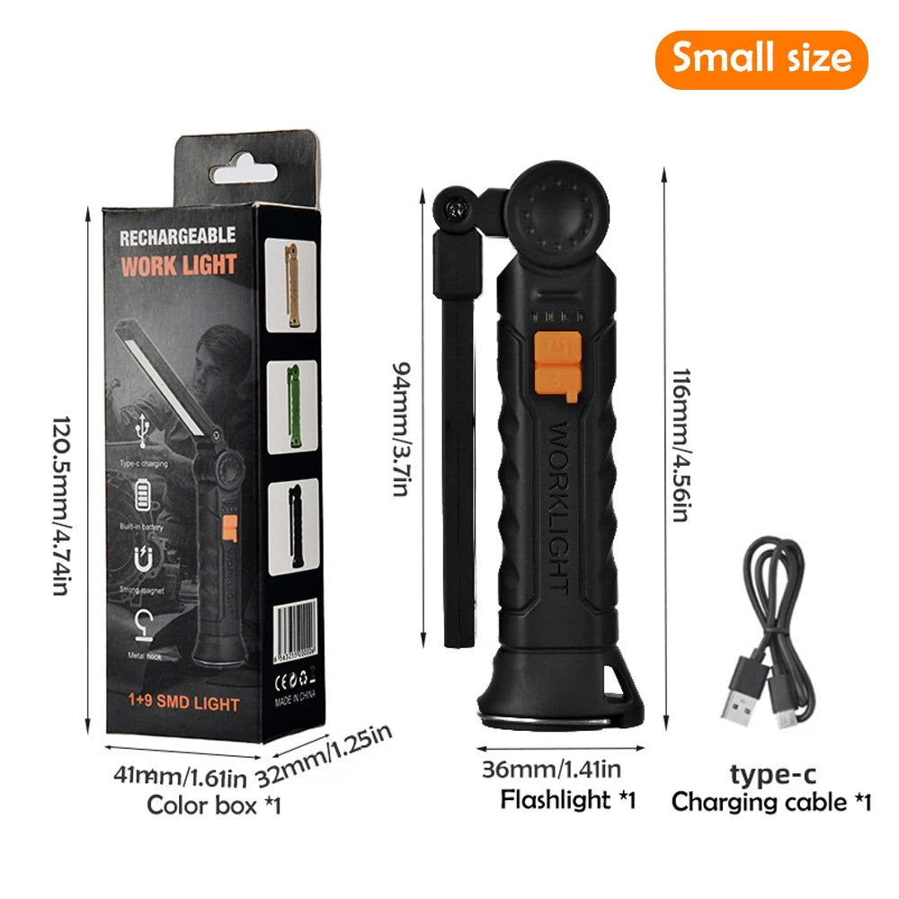 lampe travail rechargeable led aimant crochette anti dérapante noire oranger moderne pratique