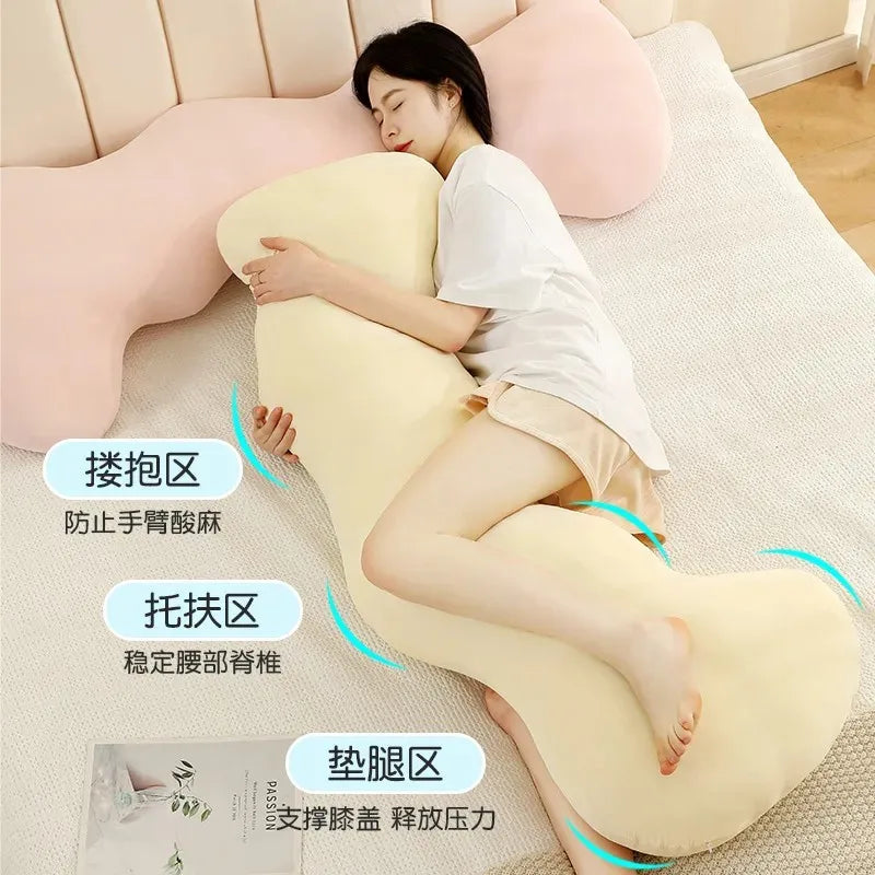 coussin ergonomique colonne polyester microfibre beige bleu clair uni moderne doux lit body support