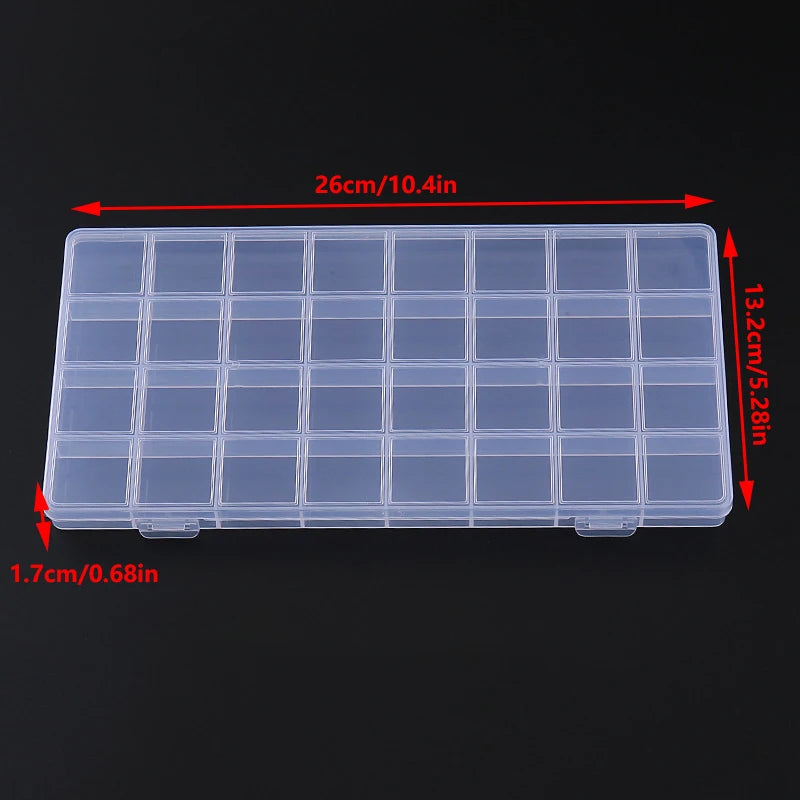 boîte rangement transparente compartiments grille bijoux organisation pratique vis bleu blanc