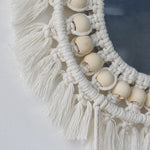 miroir mural rond macramé boho décoration intérieure blanc artisanal salon chambre