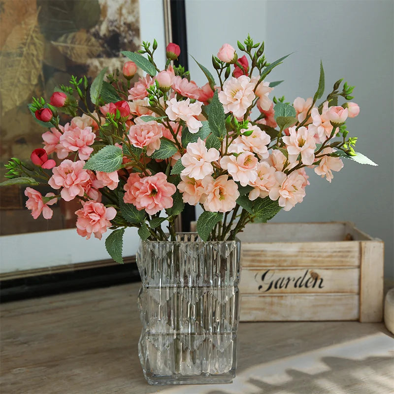 bouquet fleurs artificielles soie camélia rose fleurs prunier decoration maison anniversaire mariage rustic