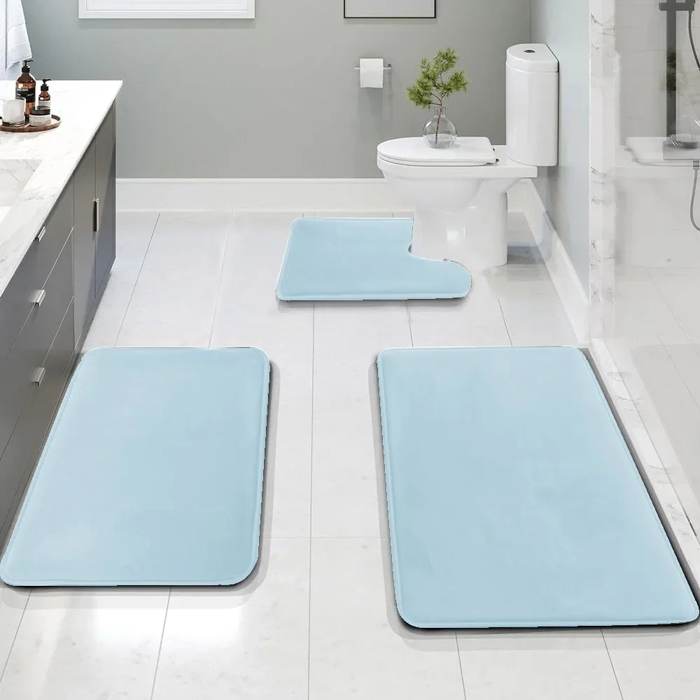 tapis bain gris uni doux moderne adhésif ensemble trois pièces chambre salle bain