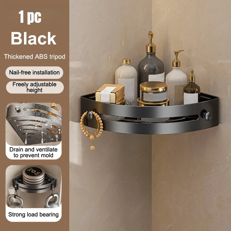 étagère salle bain noir moderne imperméable plastique vis fixation organisateur rangement douche