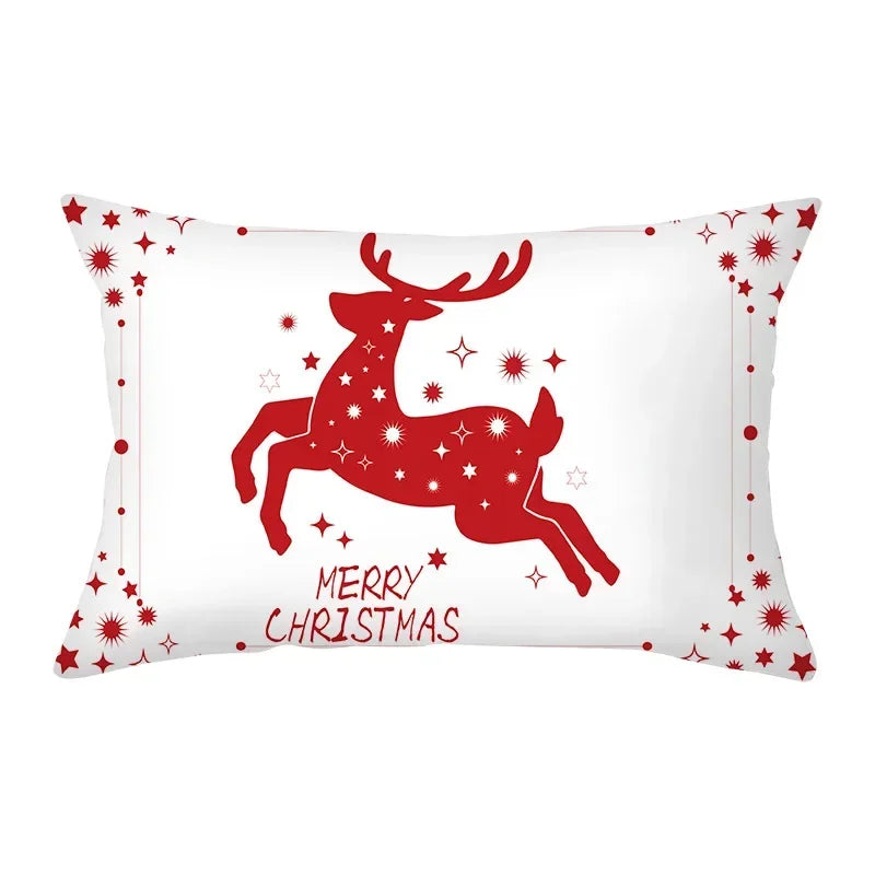 coussin Noël rouge motif rennes flocons neige décoration canapé salon fête hiver 30x50cm