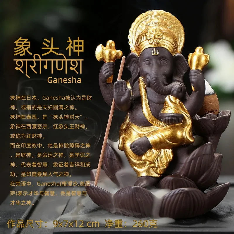 statue ganesh pierre beige texture granulée indien cendrier fixations traditionnel
