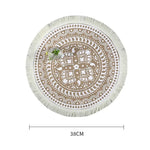 tapis rond boho chic motif floral franges beige clair salon chambre coucher moderne geometrique