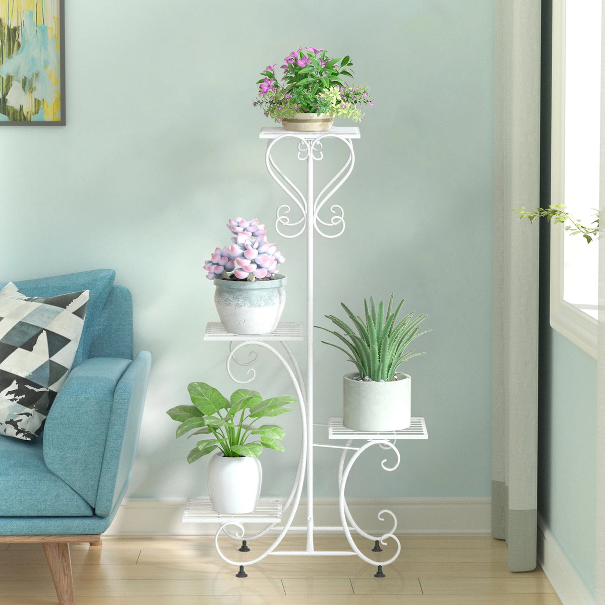 étagère métal plantes niveaux floral classique noire intérieure assemblage pots