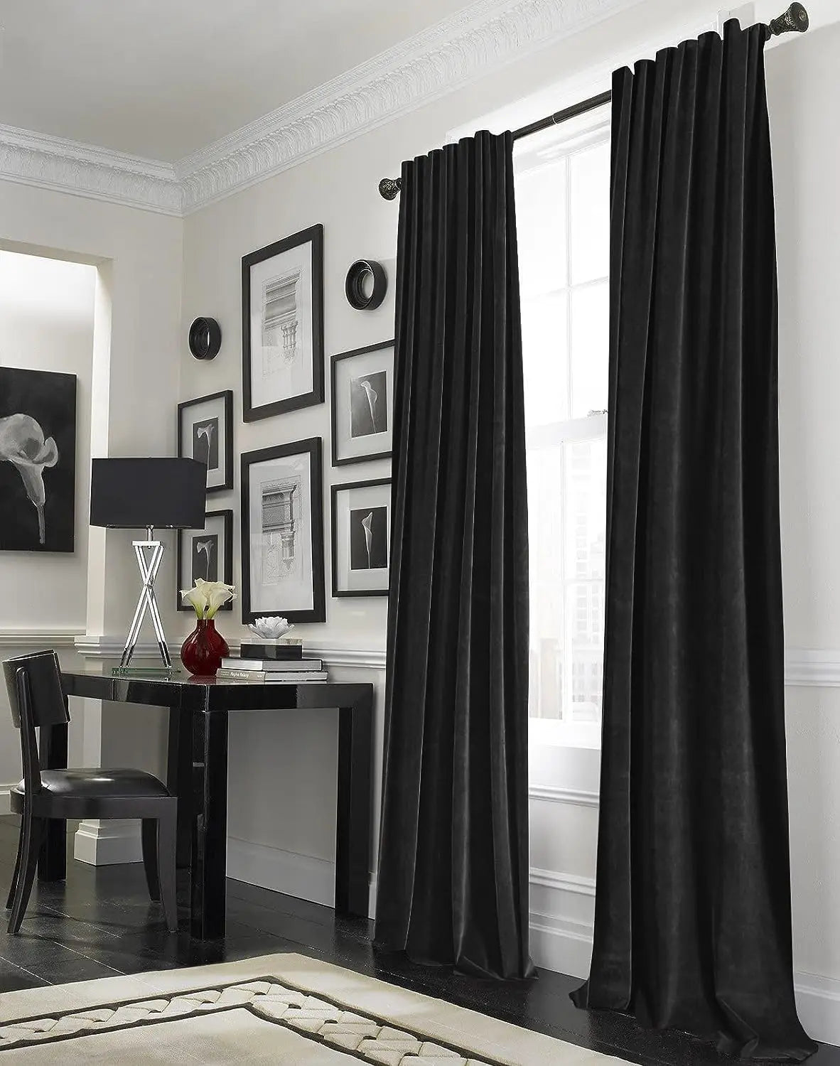 rideau noir moderne opacifiant 100 polyester fenetre francaise salon anneaux