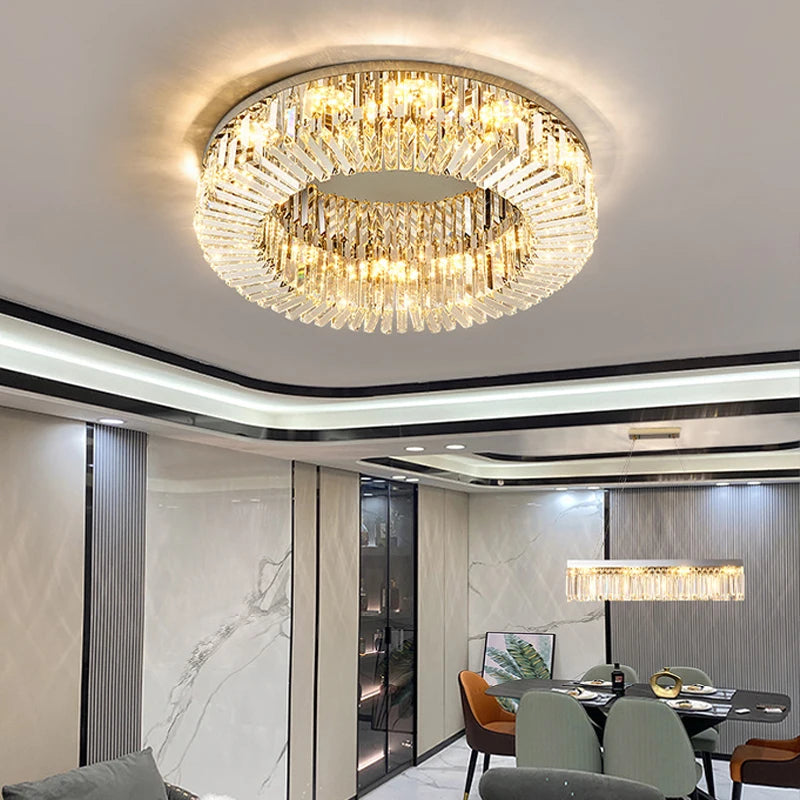 Lustre plafond cristal K9 acier inoxydable design