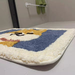 tapis bain antidérapant polyester shiba inu enfant moderne blanc bleu orange