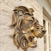 Tête de lion murale en résine dorée 28cm, décoration luxe pour salon et chambre