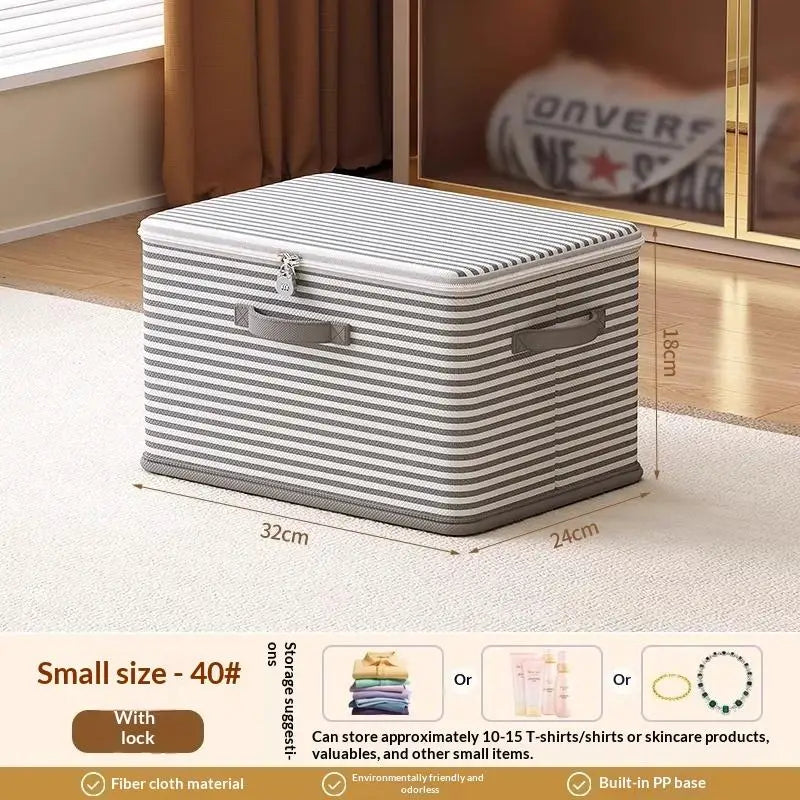 boîtes rangement gris moderne rayures horizontales poignées anti poussière organisation placard voyage literie