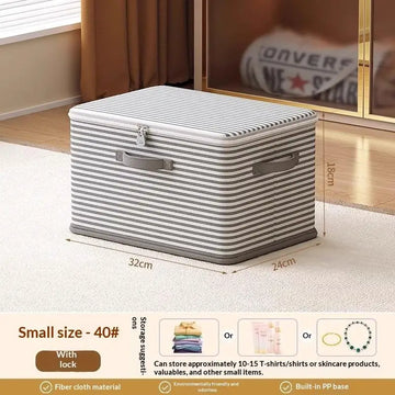 boîtes rangement gris moderne rayures horizontales poignées anti poussière organisation placard voyage literie