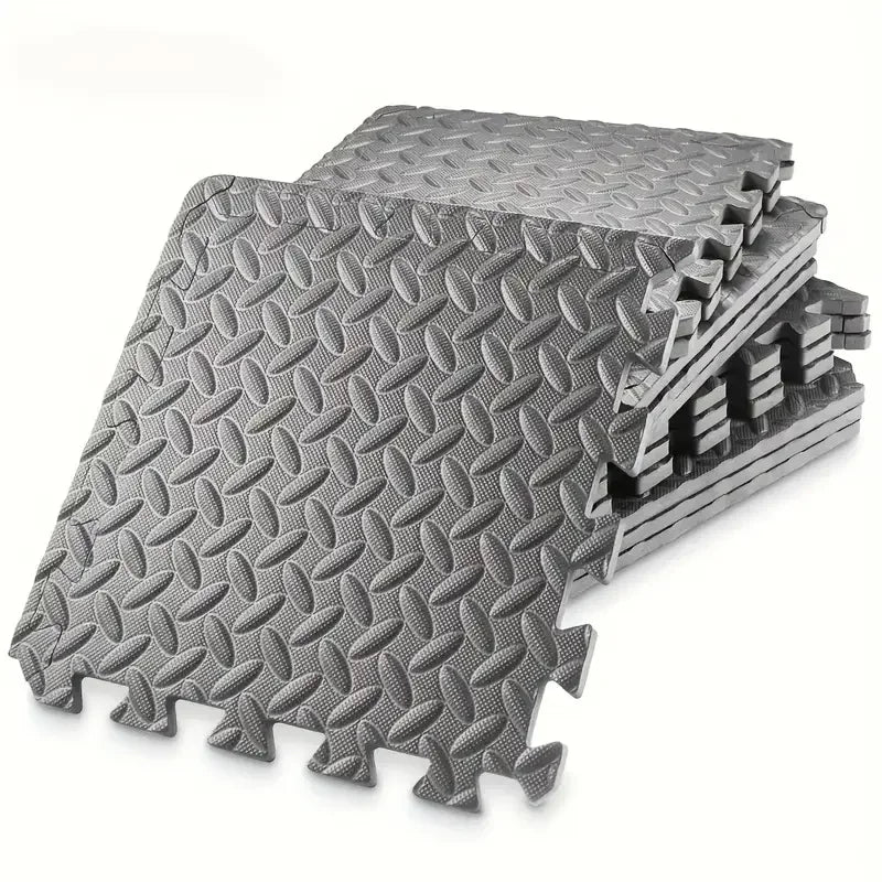 tapis fitness modulaires texturés diamant noirs absorbants chocs 30x28.5cm 10mm épissure