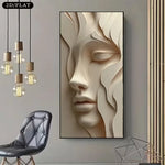 peinture murale abstraite contemporaine texture 3d détails sculpturaux beige clair 30x60cm 40x80cm 50x100cm