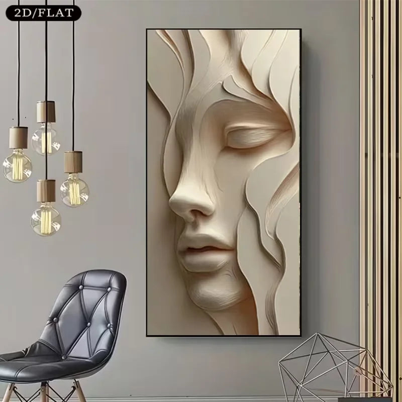 peinture murale abstraite contemporaine texture 3d détails sculpturaux beige clair 30x60cm 40x80cm 50x100cm