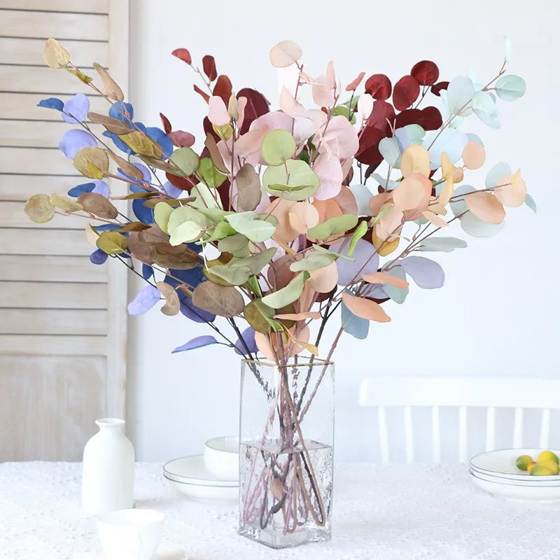 bouquet artificiel moderne feuilles rondes couleur rose beige blanc vert rouge décoration intérieureextérieur