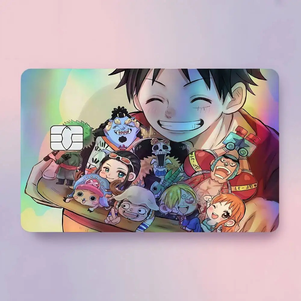autocollants protection carte bancaire one piece anime personnages dessin animé multicolore adhésifs cartes visite