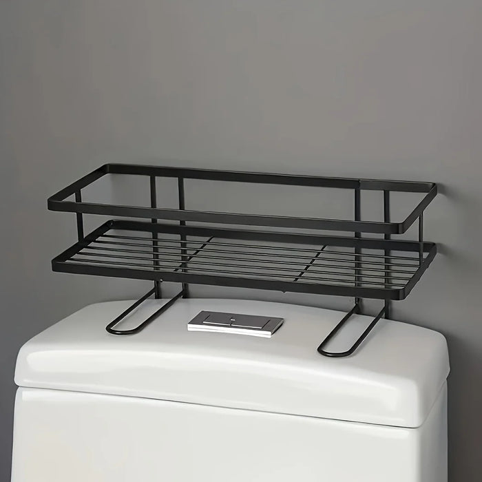 étagère toilette moderne noire blanche grille métallique clips fixation rangement salle bain produits soins