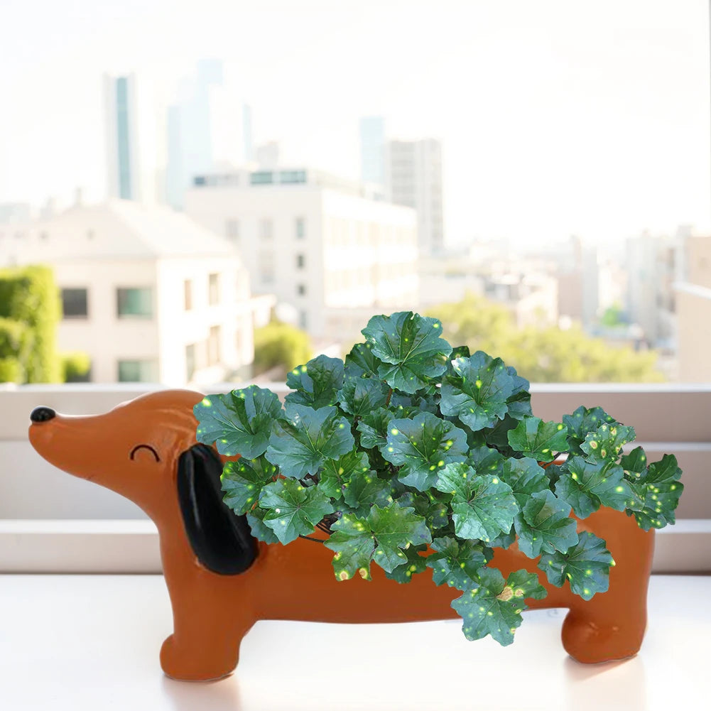 pot fleurs chien dachshund orange résine moderne créatif décoration intérieure extérieure plantes verte unique