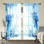 rideaux bleu clair fleurs modernes deux pièces polyester transparents chambre salon