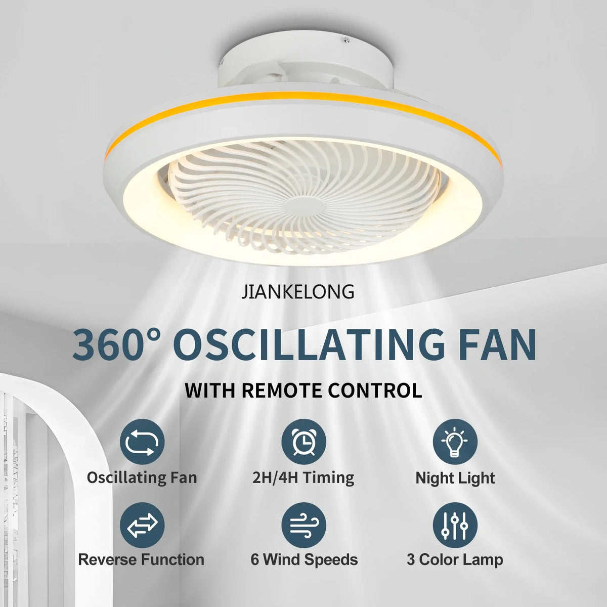 ventilateur oscillant blanc jaune moderne télécommande grille ventilation 49cm diamètre