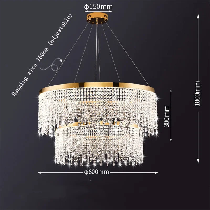 lampe suspendue cristal or moderne élégante chaînes transparentes salon salle manger