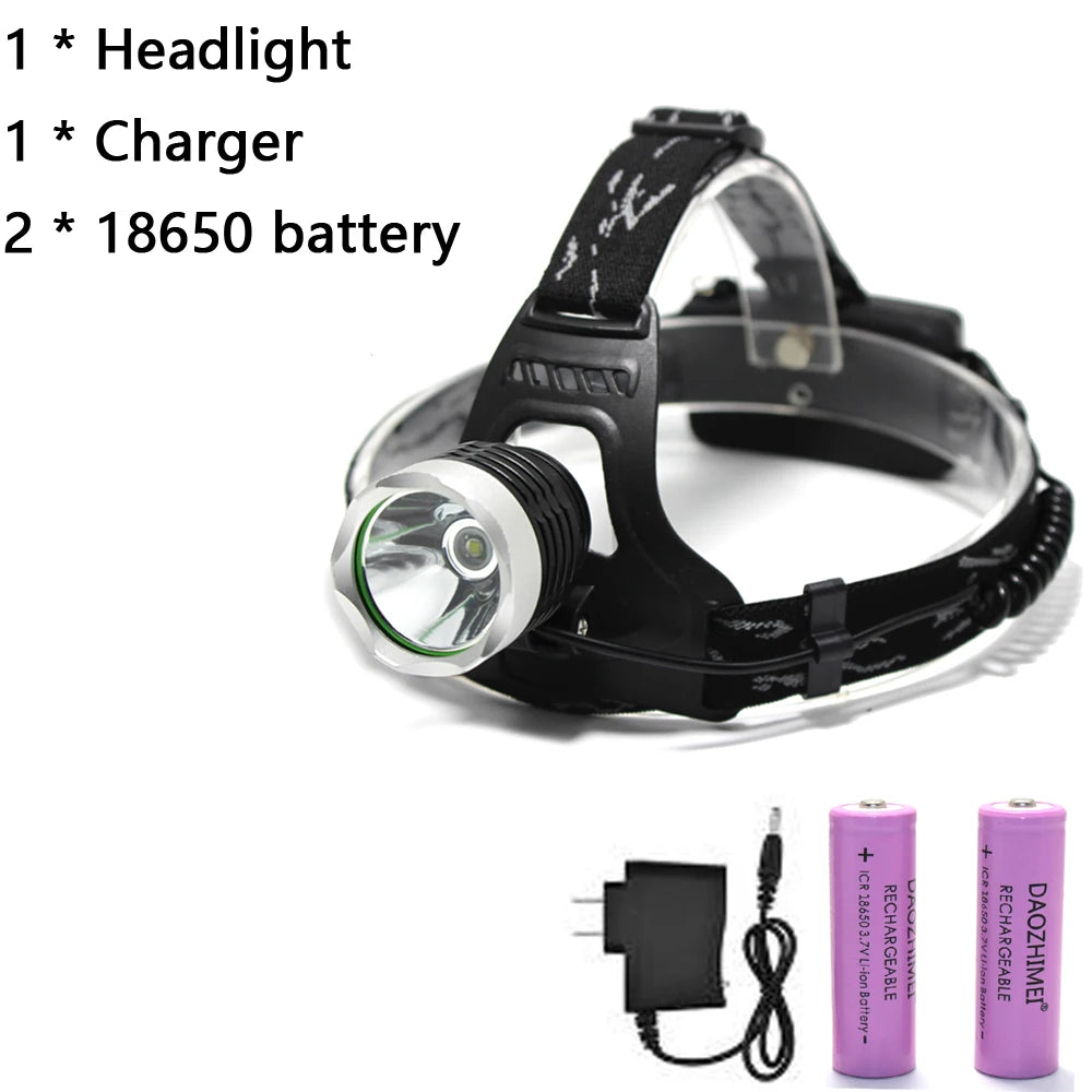 lampe frontale led super lumineuse modes étanche phares t6 camping pêche randonnée chargeur usb