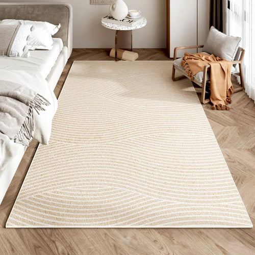 tapis salon moderne beige blanc rayures horizontales géométriques minimaliste antidérapant décoration maison intérieur chic
