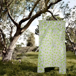 rideau extérieur tente cabine dôme bleu blanc motifs feuilles imperméable polyester cloison semi transparent