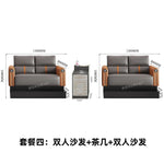 canapé moderne orange gris rayures horizontales tablette intégrée tiroir minimaliste forme scandinave chambre salon