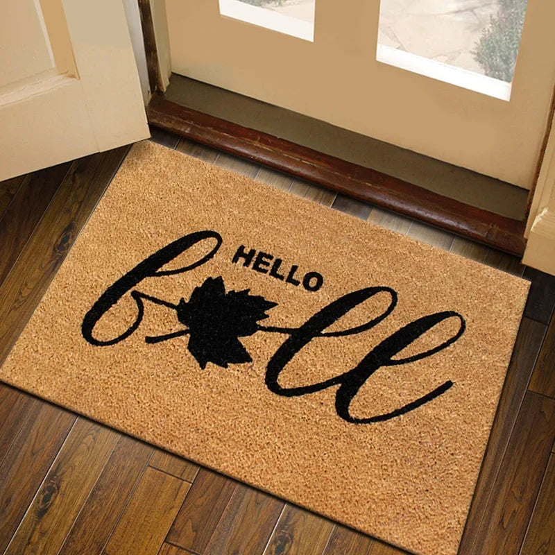 tapis d'entrée imperméable polyester antidérapant motif floral moderne bienvenue marronclair résistant