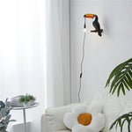 lampe oiseau toucan résine led moderne noir orange jaune blanc éclairage mur applique chambre
