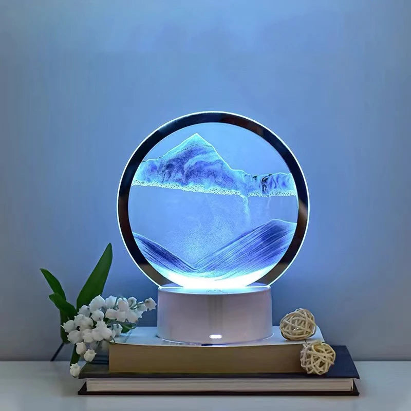 lampe décorative moderne paysage montagnes vagues couleurs vert jaune bleu violet orange base plate