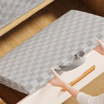 boîte rangement moderne 110l 150l 220l 30l carreaux beige motifs jaunes poignées métalliques coussin