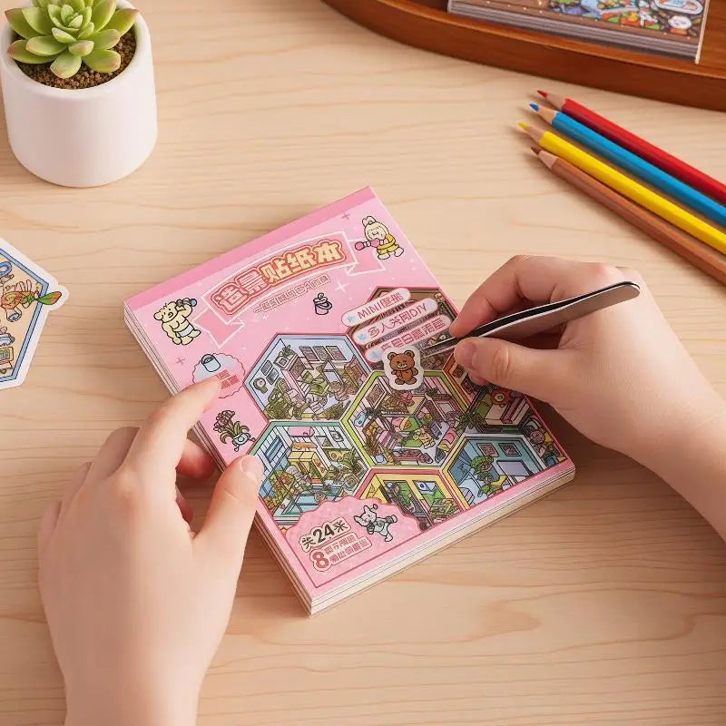 sticker book colorful urban illustrations children cartoon characters paper stickers included