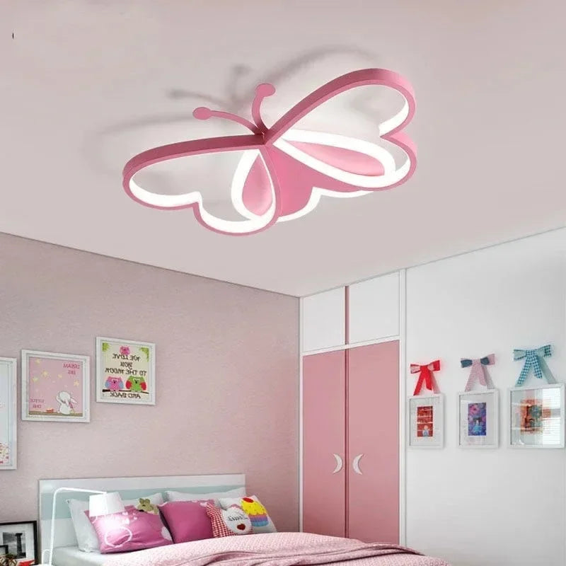 lampe moderne bleu rose papillon stylisé chambre enfant éclairage quotidien télécommande surface opaque