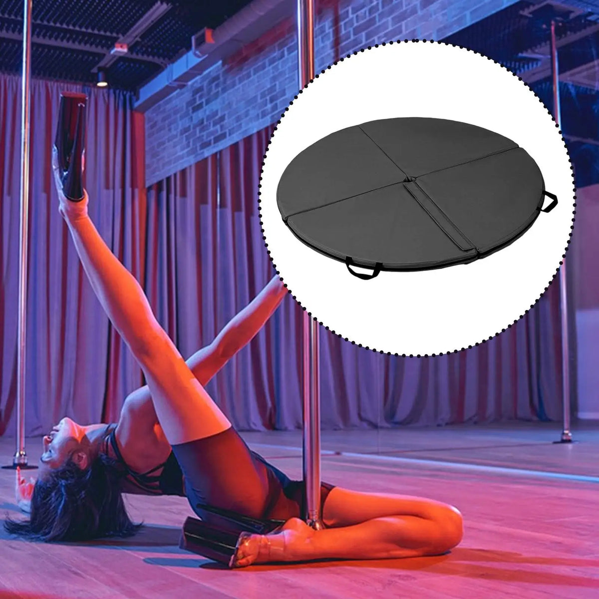tapis danse pôle portable pliable noir rouge violet plissé souple moderne pratique poignées
