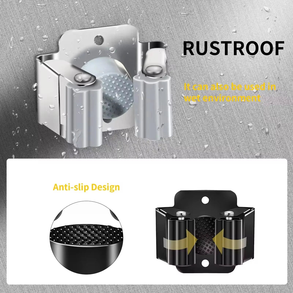 support mural balai anti dérapant acier inoxydable moderne salle bain clips noir argenté respectueux