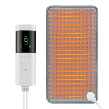 tapis chauffant électrique moderne niveaux température modes timer tissu gris texturé éléments chauffants orange
