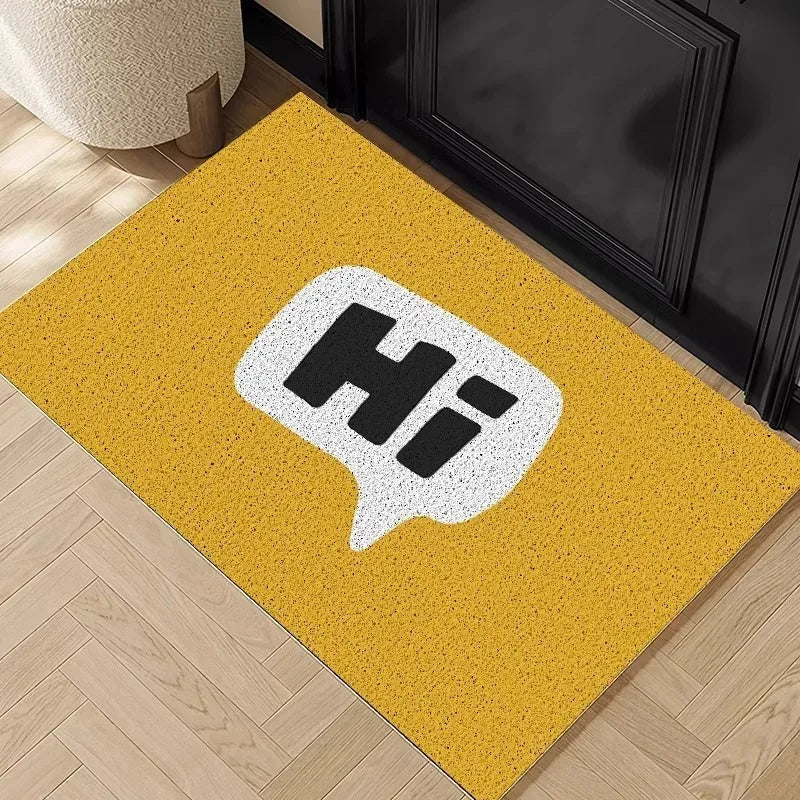 tapis moderne minimaliste jaune rouge vert message hi bulle blanche imperméable antidérapant extérieur machine