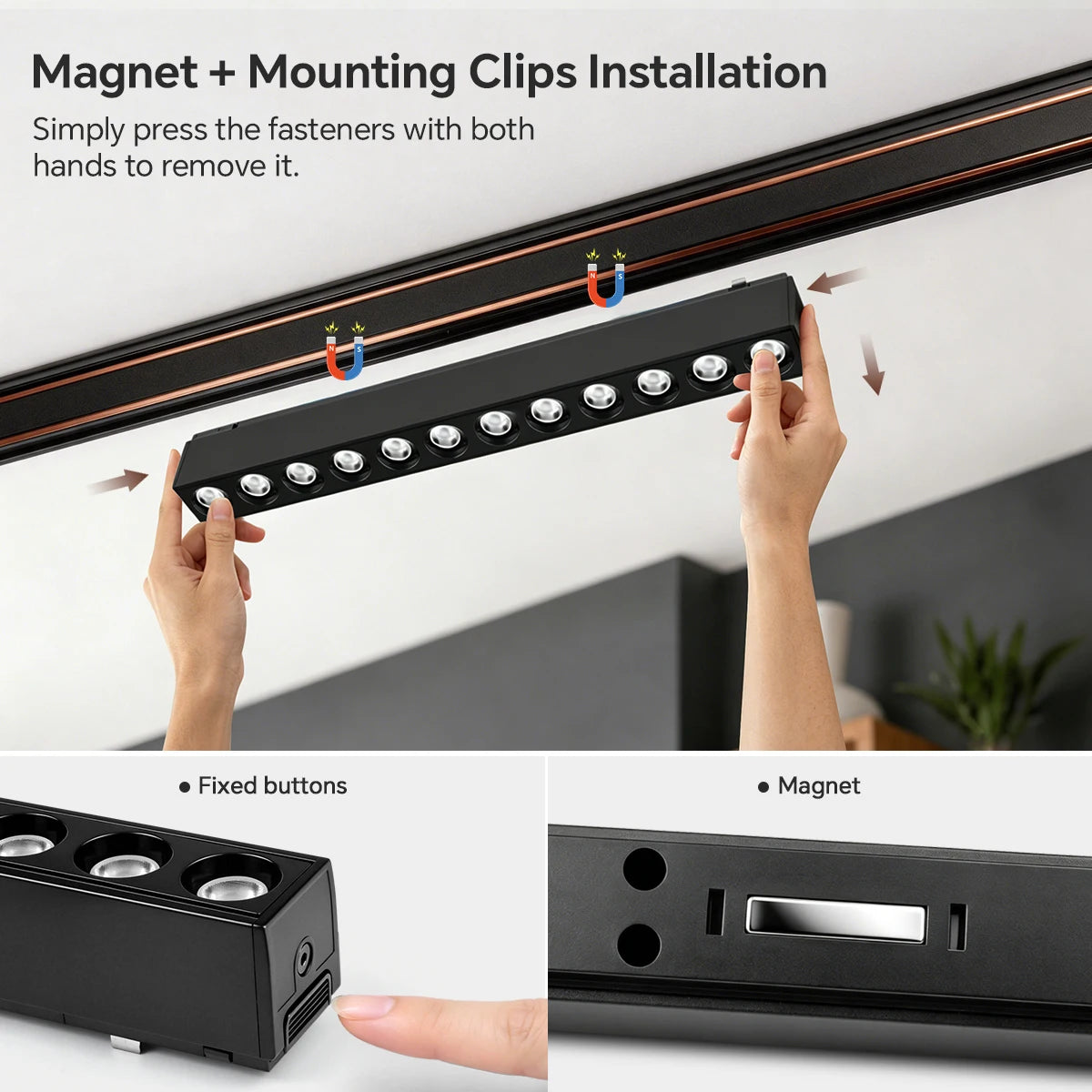 éclairage led spots clips magnétiques rail noir moderne 249 2000 lumens cct