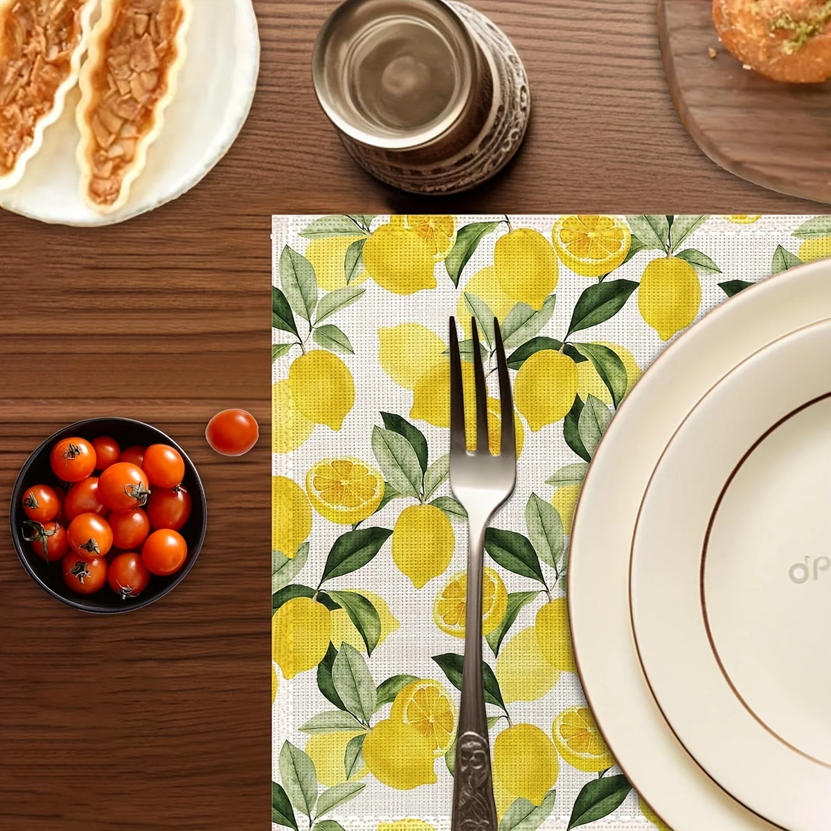 serviettes table moderne blanches jaunes vertes citrons feuilles automne 30x40cm respectueuses environnement decoration table