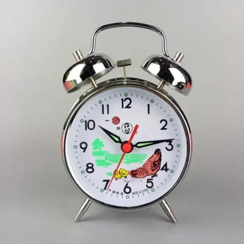 réveil horloge métal argenté doré classique vintage cadran blanc poulet pomme made in china
