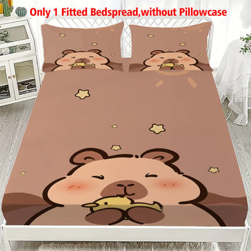 drap housse capybara ours mignon dessin animé marron clair lit twin full queen king