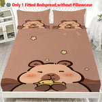 drap housse capybara ours mignon dessin animé marron clair lit twin full queen king