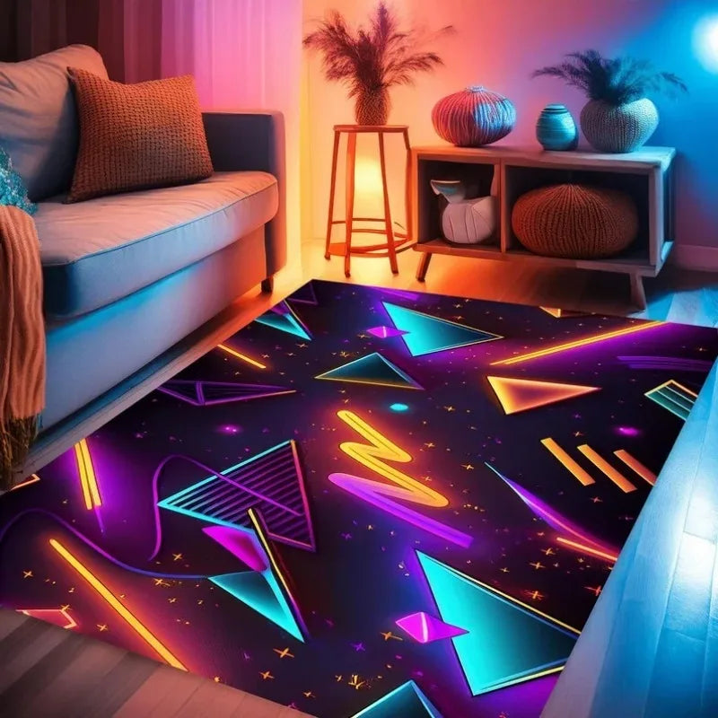tapis polyester moderne antidérapant hexagones motifs floraux velours noir bleu vert violet rose
