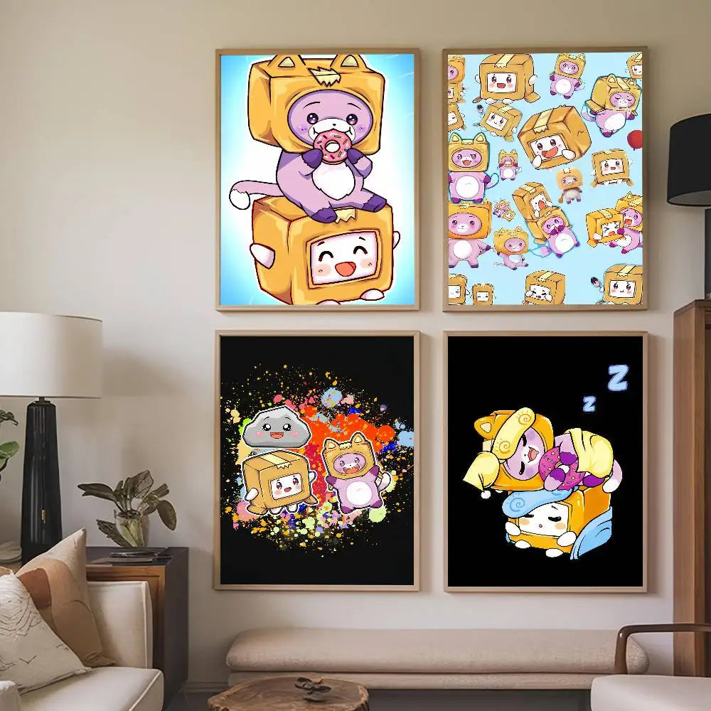 affiche murale dessin animé mignon personnage boîte cadre bois décoration chambre enfant salon couleur