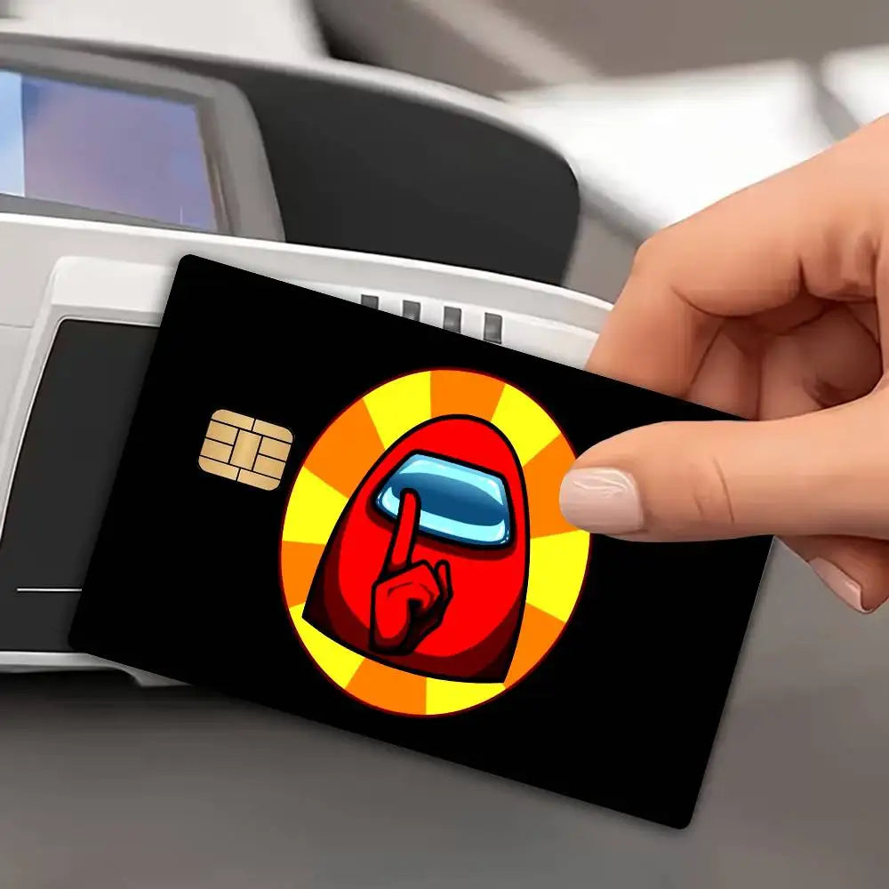 autocollants protection carte credit debit dessin anime noir rouge jaune bleu opaques waterprooche réutilisables
