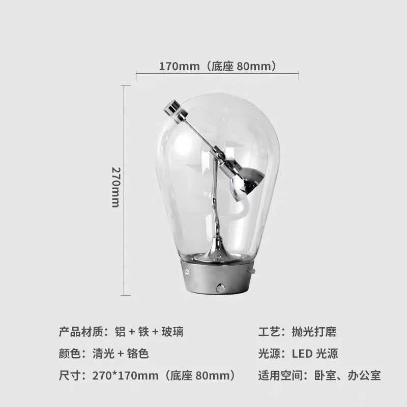 lampe table réglable gravité magnétique moderne lumière led transparente métal argenté étude chambre salon